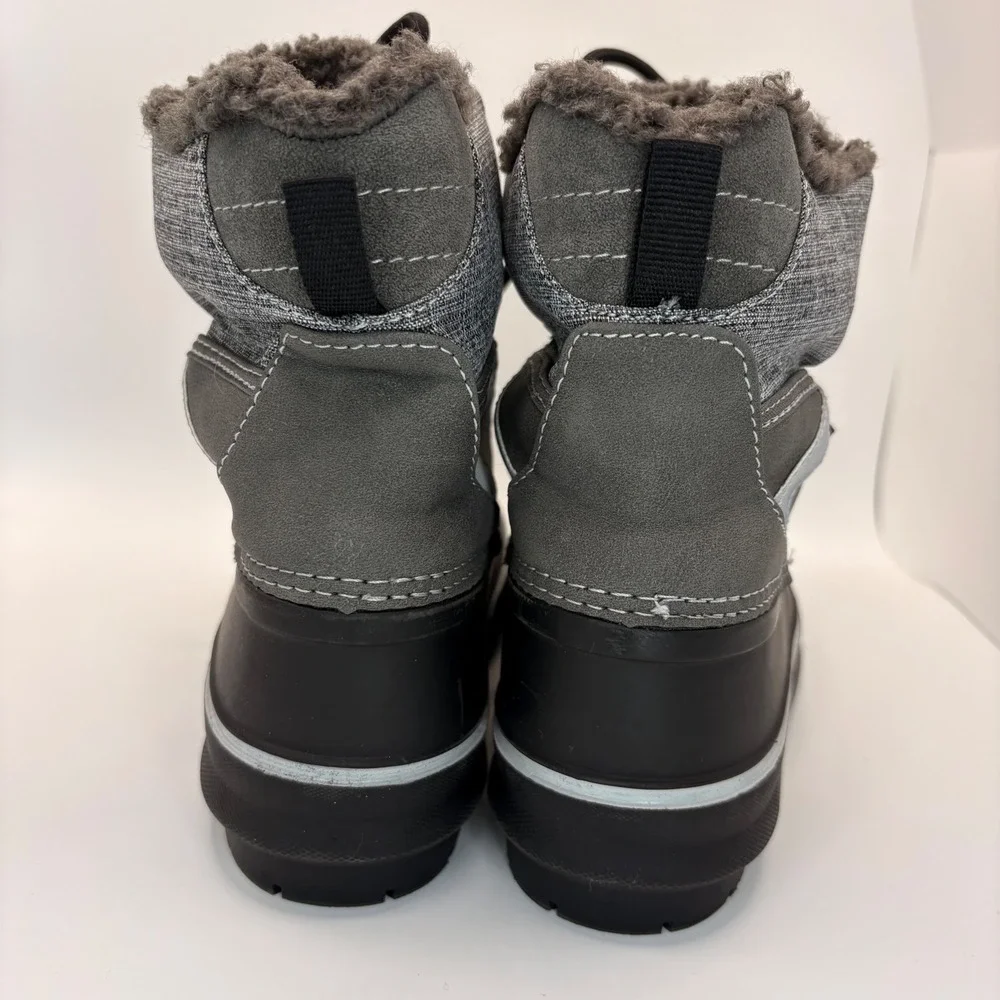 London Fog Croydon Kids Grey Black Faux Fur Lined Duck Winter Boots Size 2